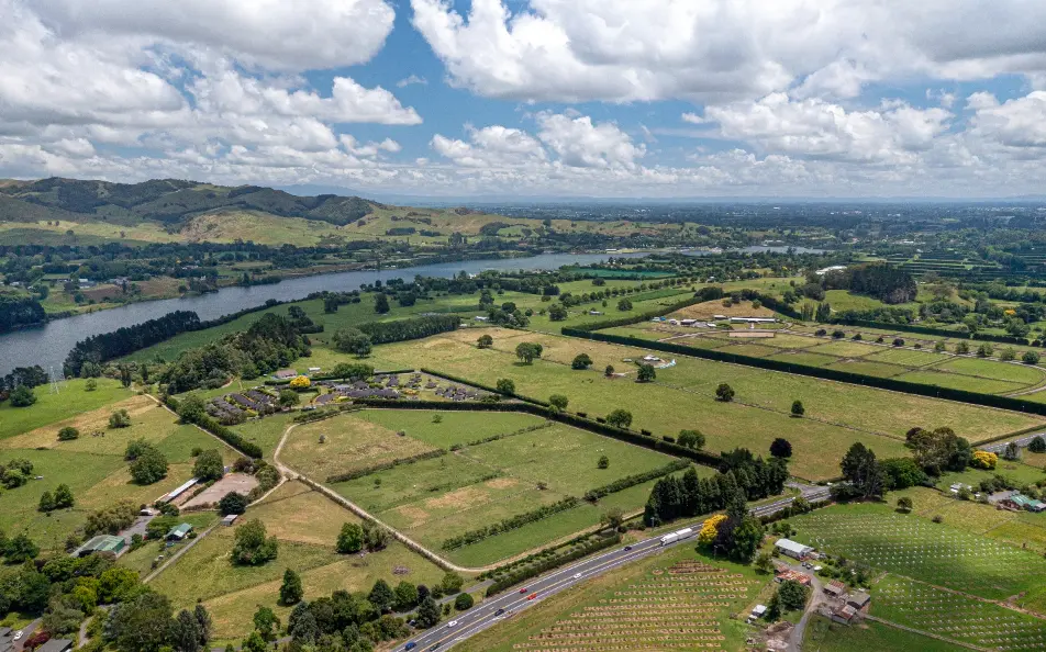 Aerial view of Lake Karapiro and the surrounding countryside