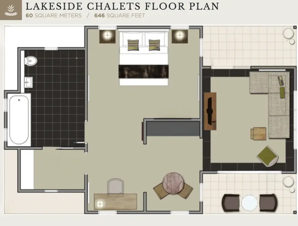 Floor plan of a 60-square-metre king villa