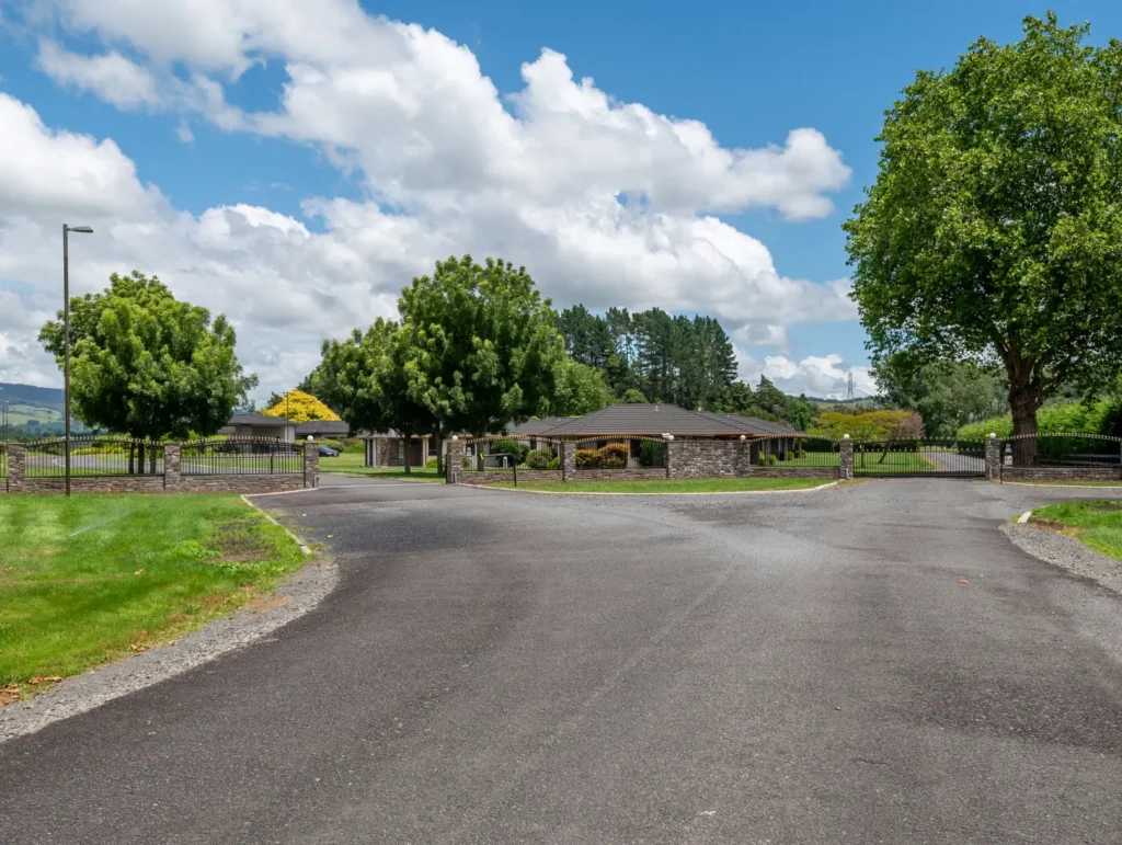 Gated entrance to Karapiro Villas Resort
